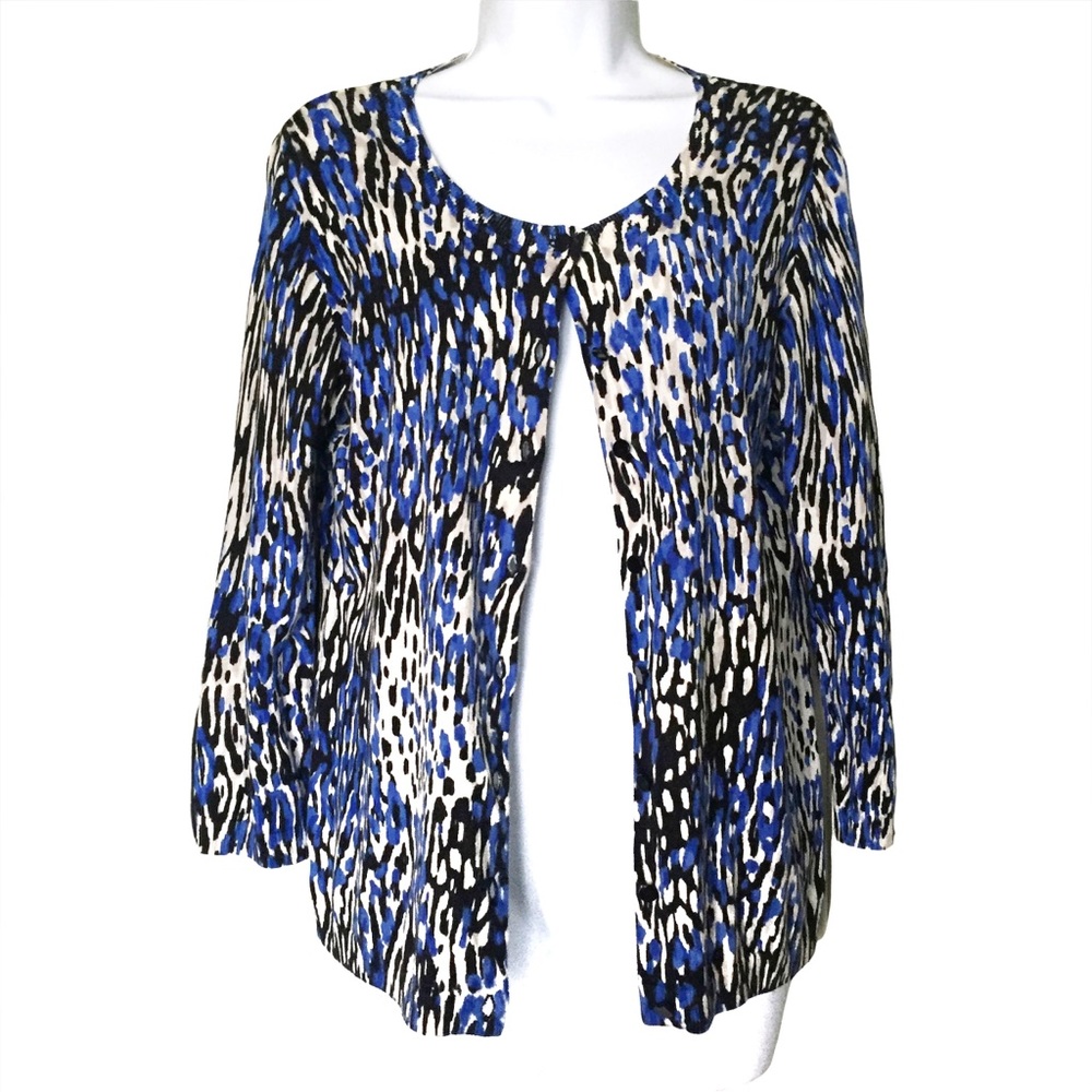 Talbots Lightweight Cotton Blend Animal Print Cardigan Sz M